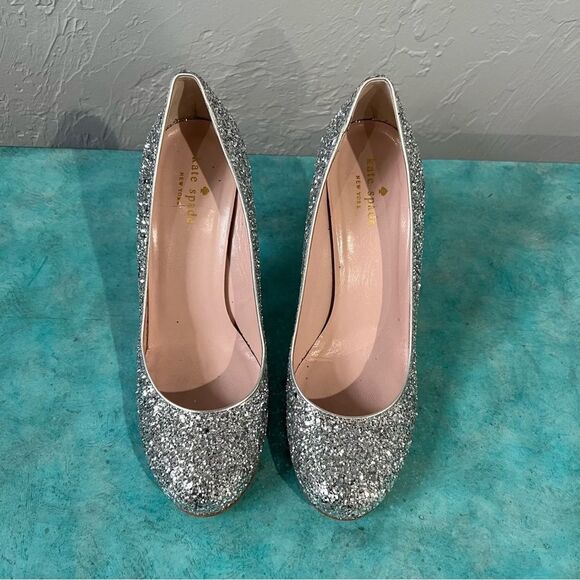 Kate Spade Silver Glitter Pumps Karolina High-Heel - Picture 2 of 8
